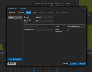 Containereinstellungen Disk