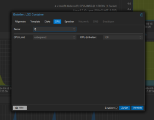 Containereinstellungen CPU