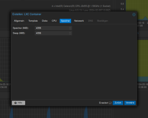 Containereinstellungen RAM