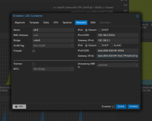 Containereinstellungen Netzwerk